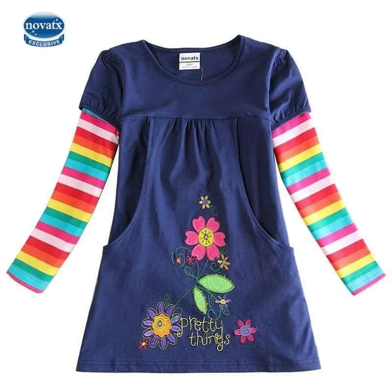 New Kids Clothes Baby Girls Dress Child Floral Clothing for Girls Long Seeve Flower Princess Party Dress
