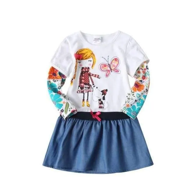 New Kids Clothes Baby Girls Dress Child Floral Clothing for Girls Long Seeve Flower Princess Party Dress