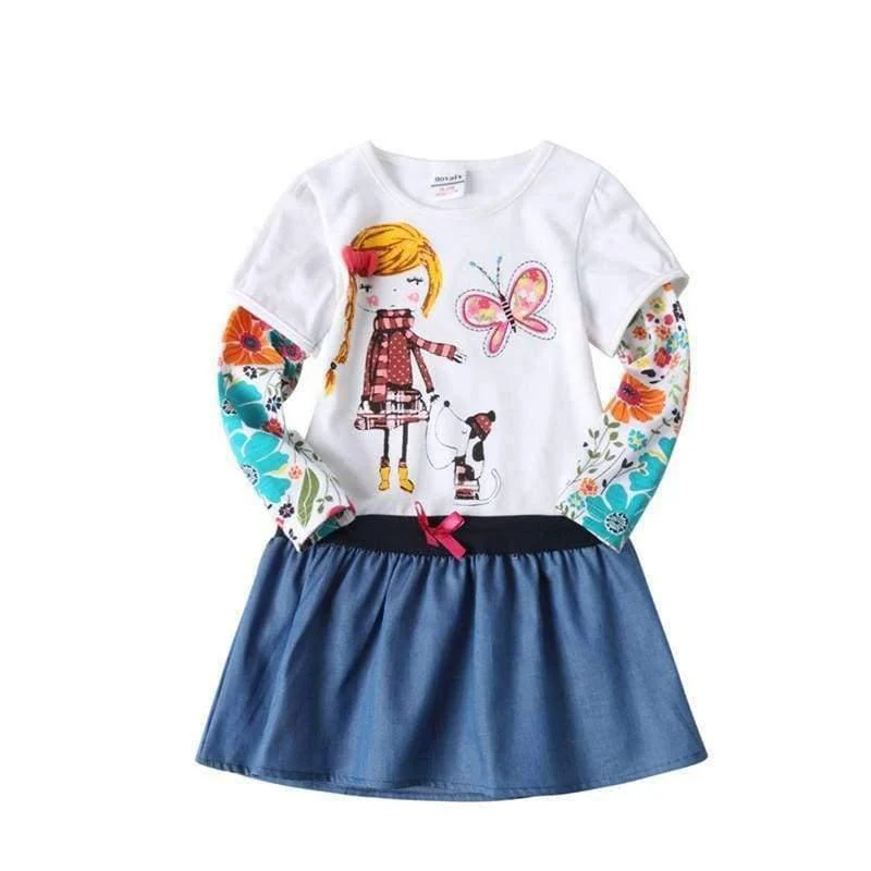 New Kids Clothes Baby Girls Dress Child Floral Clothing for Girls Long Seeve Flower Princess Party Dress
