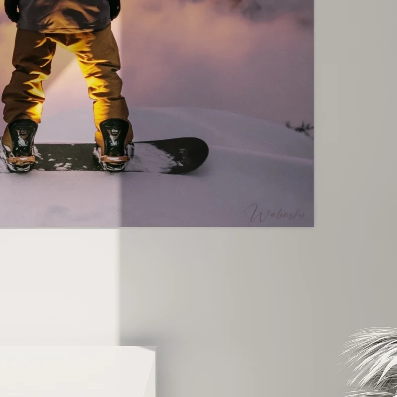 Tableau Snowboardeur face à un sommet enflammé - Lever de feu - Edition Snowboard