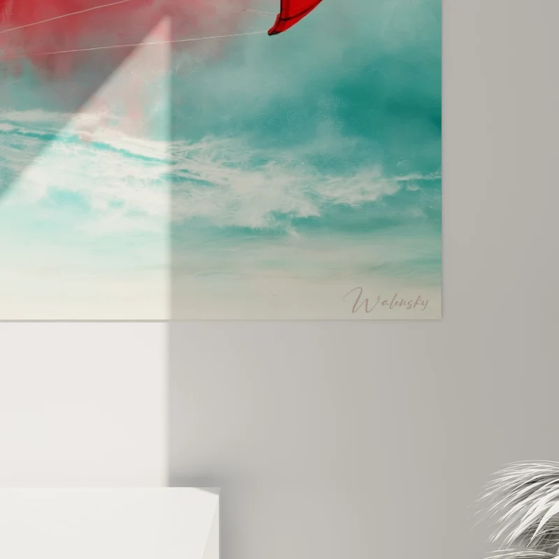 Tableau Kitesurfeur voile rouge sur écume turquoise - Glisse fulgurante - Edition Kite surf
