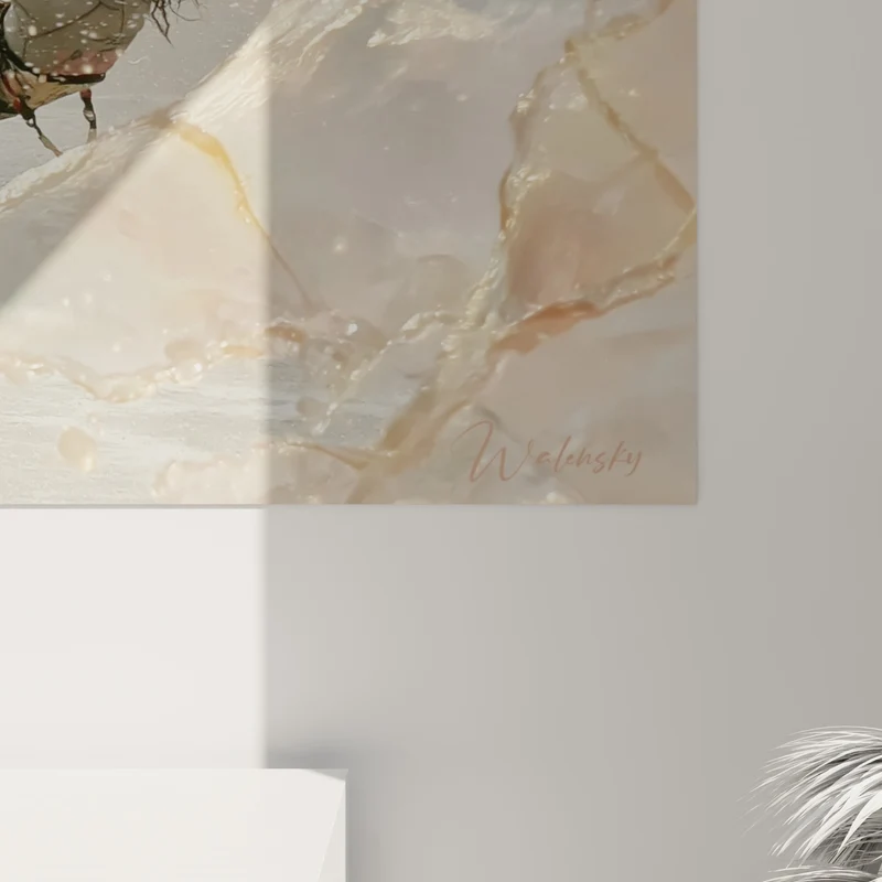 Tableau Kitesurfeur blanc et beige dans gerbe d'écume - Cheveux au vent - Edition Kite surf