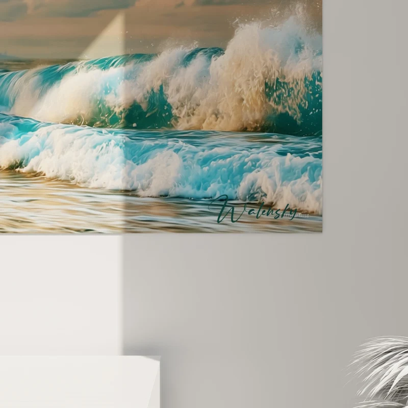 Tableau Kitesurfeur doré face aux vagues turquoise - Envol au crépuscule - Edition Kite surf