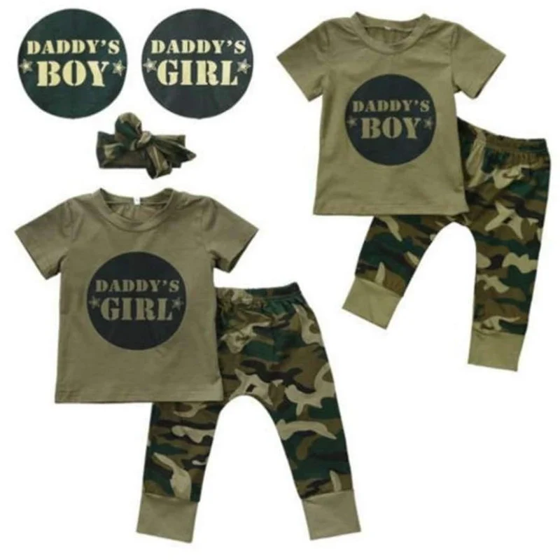 Baby Girls Boys Clothes Set New Summer Newborn Baby Girl Clothing Short Sleeve T Shirt Pant Toddler Camouflage Outfits Set