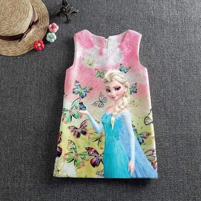 Summer Baby Girl Dress Queen Princess Anna Elsa Dress Vestidos Butterfly Print Party Dress Kids Elza Costume Kids Clothes