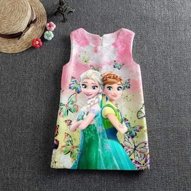 Summer Baby Girl Dress Queen Princess Anna Elsa Dress Vestidos Butterfly Print Party Dress Kids Elza Costume Kids Clothes