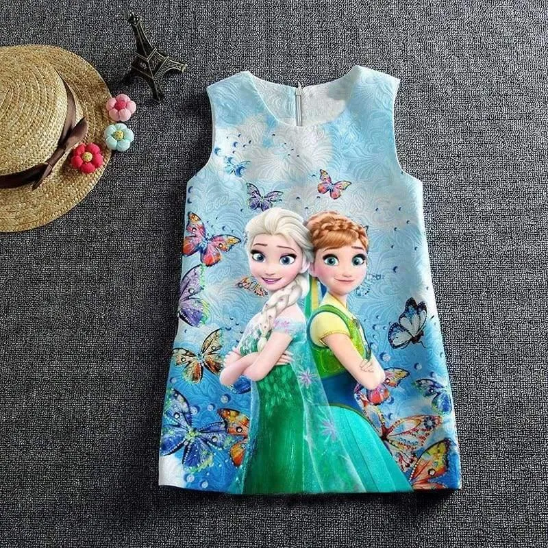 Summer Baby Girl Dress Queen Princess Anna Elsa Dress Vestidos Butterfly Print Party Dress Kids Elza Costume Kids Clothes