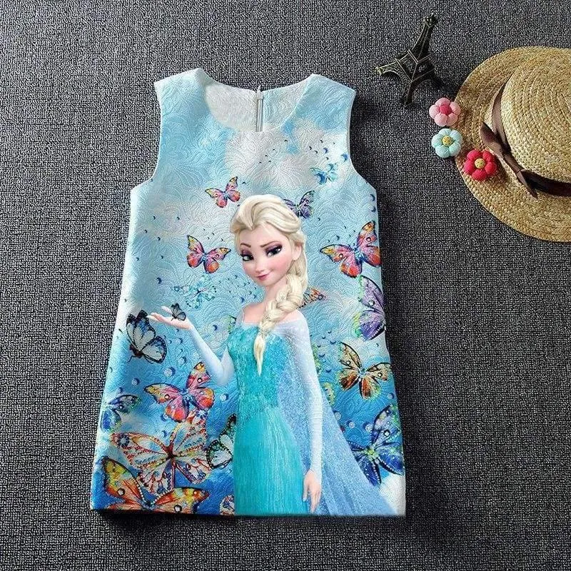 Summer Baby Girl Dress Queen Princess Anna Elsa Dress Vestidos Butterfly Print Party Dress Kids Elza Costume Kids Clothes