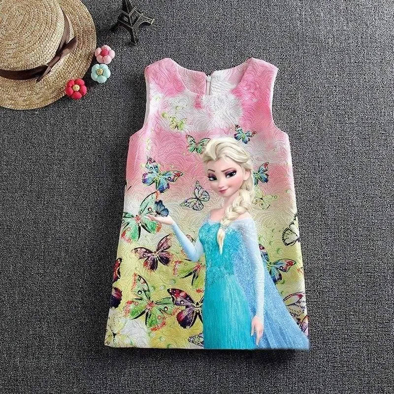 Summer Baby Girl Dress Queen Princess Anna Elsa Dress Vestidos Butterfly Print Party Dress Kids Elza Costume Kids Clothes