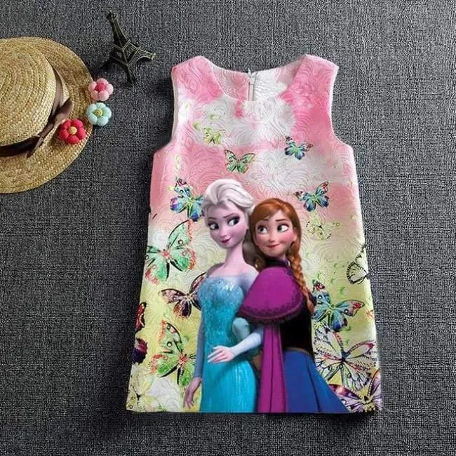 Summer Baby Girl Dress Queen Princess Anna Elsa Dress Vestidos Butterfly Print Party Dress Kids Elza Costume Kids Clothes