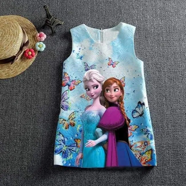 Summer Baby Girl Dress Queen Princess Anna Elsa Dress Vestidos Butterfly Print Party Dress Kids Elza Costume Kids Clothes