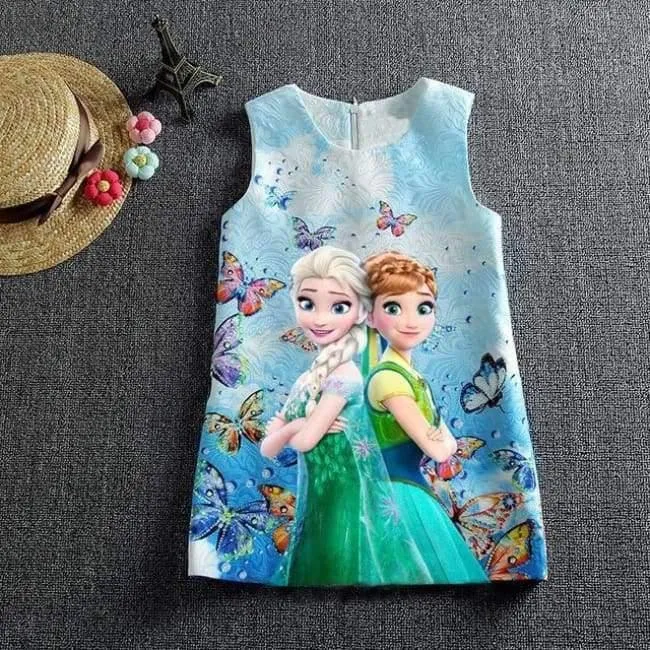 Summer Baby Girl Dress Queen Princess Anna Elsa Dress Vestidos Butterfly Print Party Dress Kids Elza Costume Kids Clothes