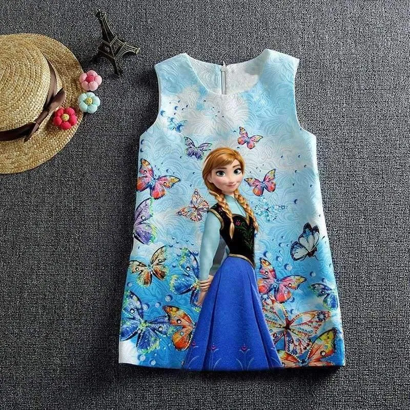 Summer Baby Girl Dress Queen Princess Anna Elsa Dress Vestidos Butterfly Print Party Dress Kids Elza Costume Kids Clothes