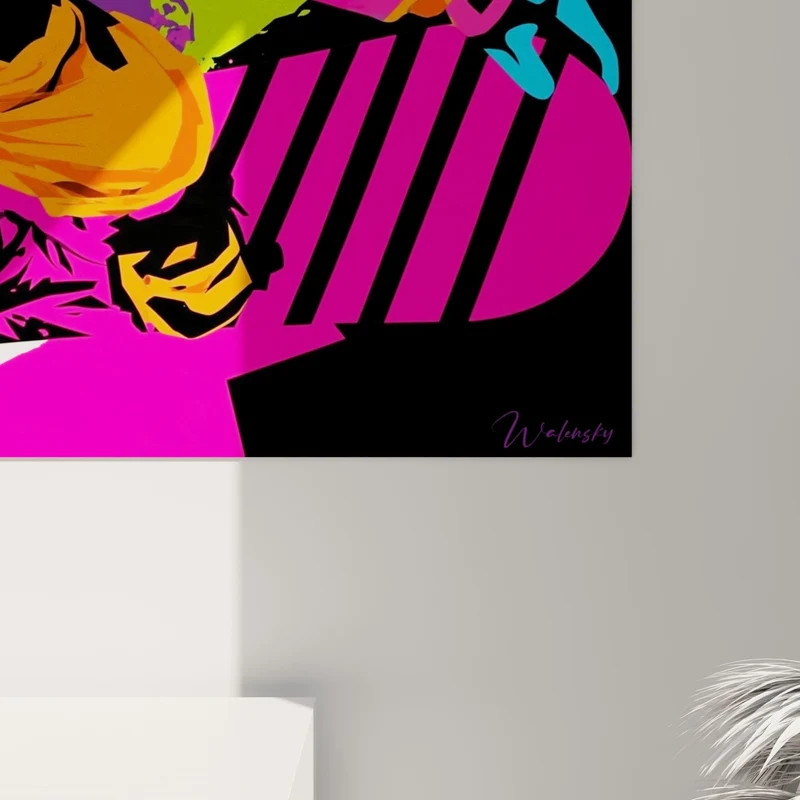 Tableau Snowboardeur casqué orange et rose fluo - Vitesse explosive - Edition Snowboard