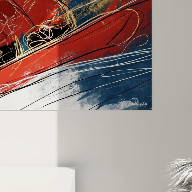 Tableau Snowboardeur rouge et bleu en virage - Vitesse en virage - Edition Snowboard