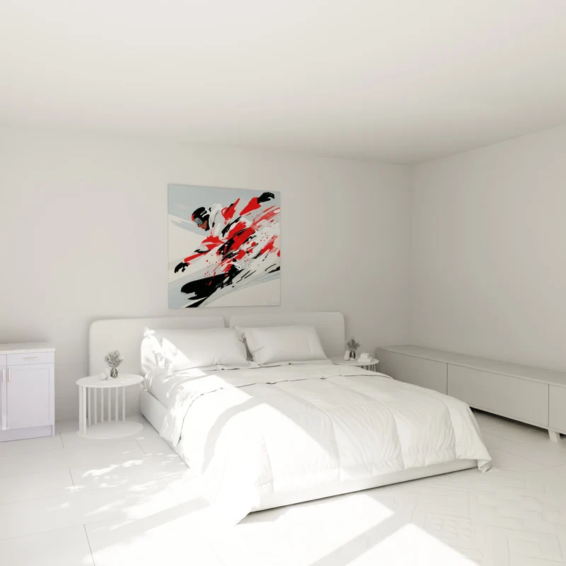 Tableau Snowboardeur rouge et blanc en éclaboussures - Masque de ski gris - Edition Snowboard