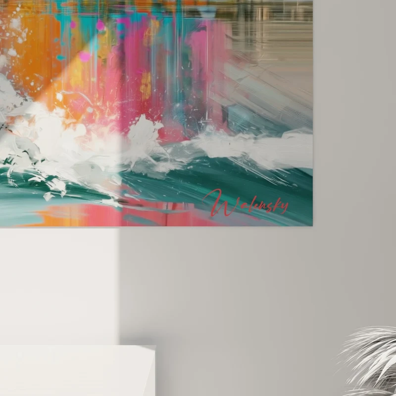 Tableau Kitesurfeur rose et turquoise sur planche colorée - Envol tropical - Edition Kite surf
