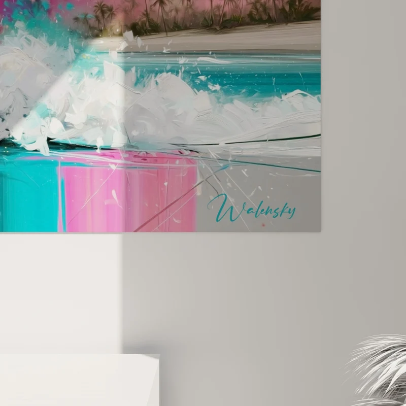 Tableau Kitesurfeur sur vagues roses et turquoise - Fureur tropicale - Edition Kite surf
