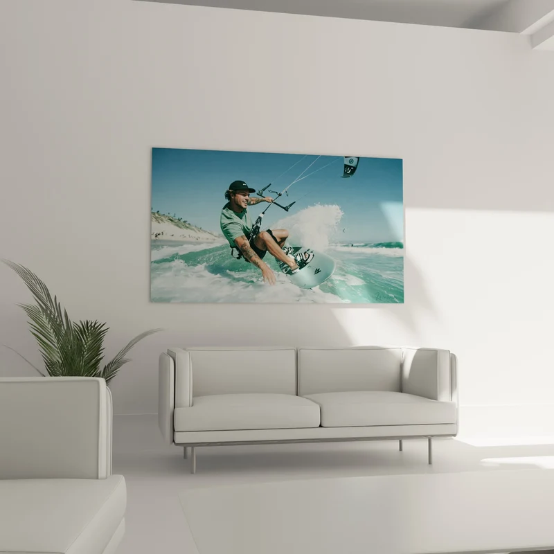 Tableau Kitesurfeur souriant sur vague turquoise - Glisse triomphante - Edition Kite surf