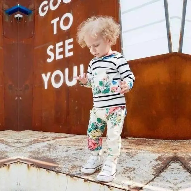 Baby Girl Hooded Clothes Set Winter Spring Floral and Striped Print Hooded Top with Pocket Pant Cotton 2PCS Tracksuit