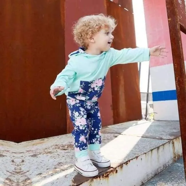 Baby Girl Hooded Clothes Set Winter Spring Floral and Striped Print Hooded Top with Pocket Pant Cotton 2PCS Tracksuit