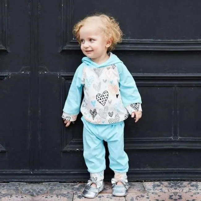 Baby Girl Hooded Clothes Set Winter Spring Floral and Striped Print Hooded Top with Pocket Pant Cotton 2PCS Tracksuit