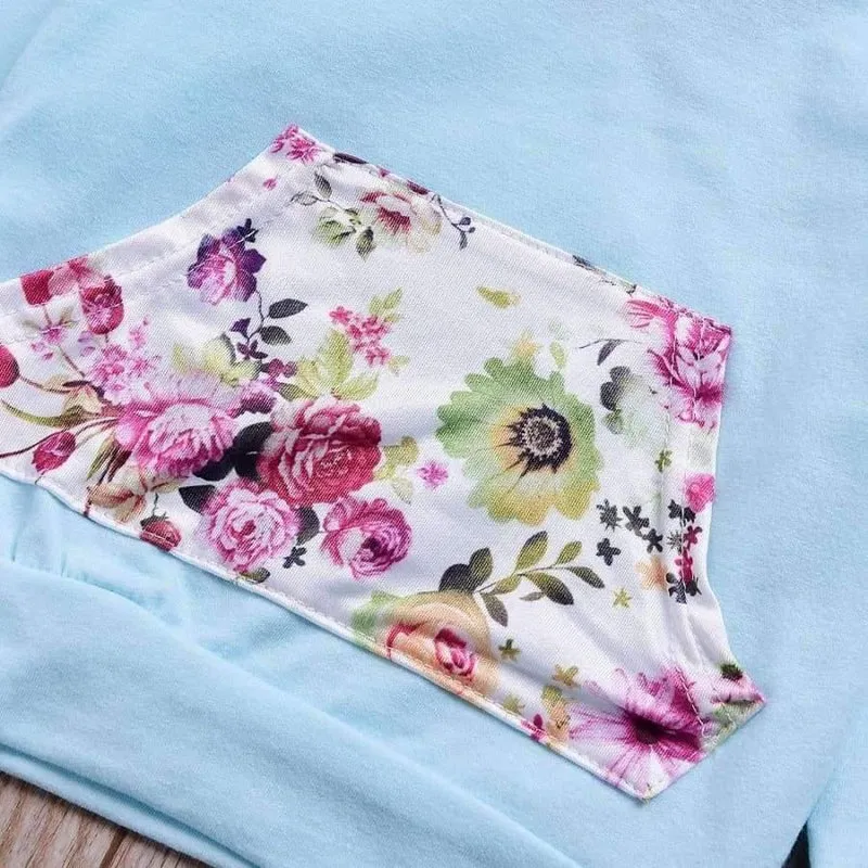 Baby Girl Hooded Clothes Set Winter Spring Floral and Striped Print Hooded Top with Pocket Pant Cotton 2PCS Tracksuit