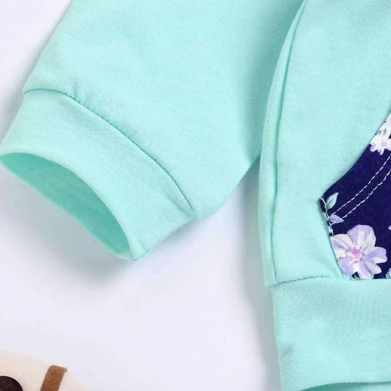 Baby Girl Hooded Clothes Set Winter Spring Floral and Striped Print Hooded Top with Pocket Pant Cotton 2PCS Tracksuit