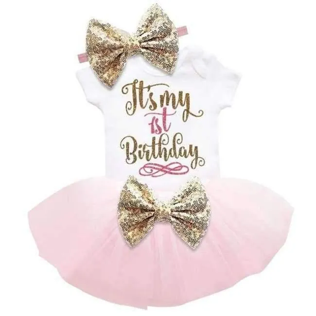 Little Girl 1st Birthday Party Sets Baby Tutu Cake Smash Outfits Sets First Christmas Gift Toddler Girls Kids Baptism Clothes