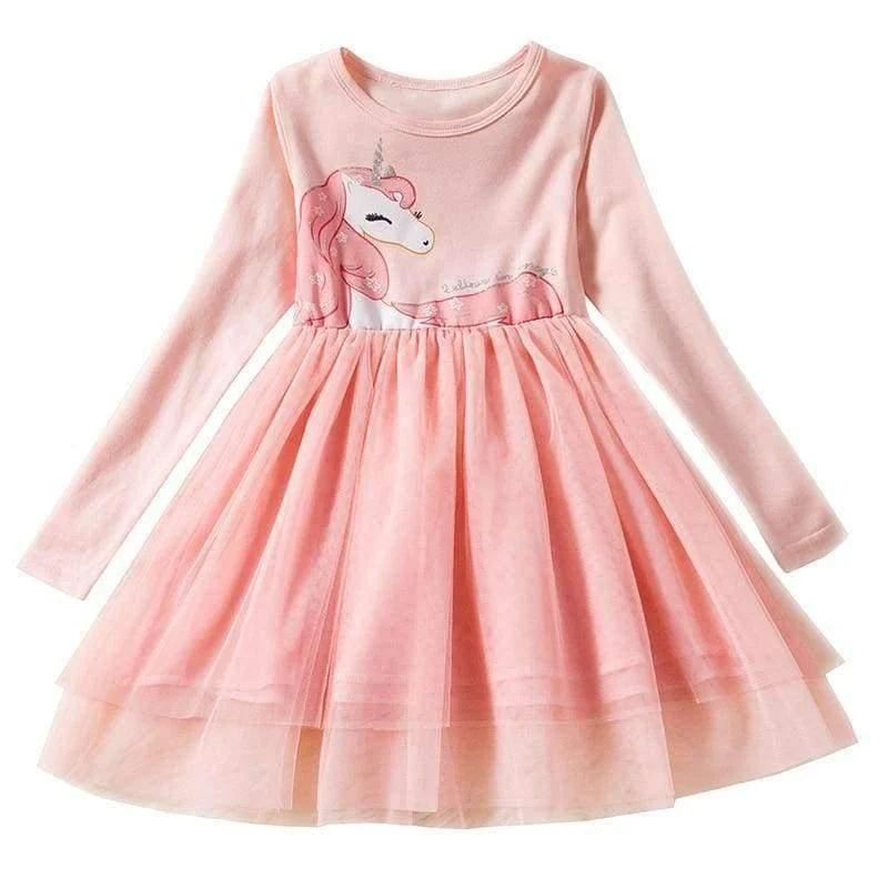 Girl Christmas Party Dress Unicorn Tutu Costume For Kids Unicorn Party Long Sleeve Dresses For Girls 2 4 6 Yrs Clothing