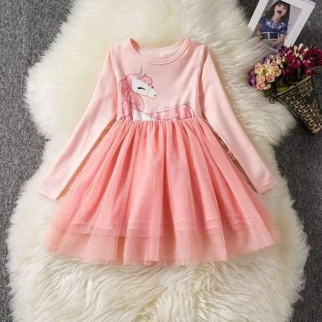 Girl Christmas Party Dress Unicorn Tutu Costume For Kids Unicorn Party Long Sleeve Dresses For Girls 2 4 6 Yrs Clothing