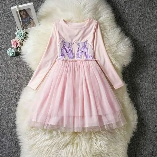 Girl Christmas Party Dress Unicorn Tutu Costume For Kids Unicorn Party Long Sleeve Dresses For Girls 2 4 6 Yrs Clothing