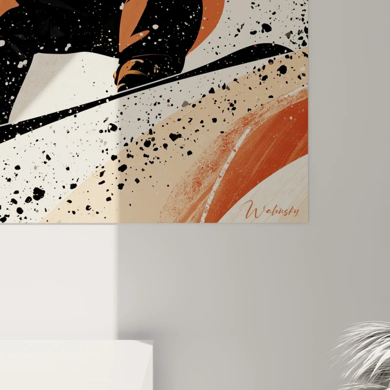 Tableau Snowboardeuse en descente terracotta et noire - Élan de vitesse - Edition Snowboard