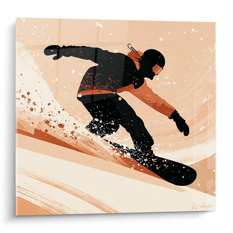 Tableau Snowboardeur silhouette noire terracotta - Vitesse en piste - Edition Snowboard