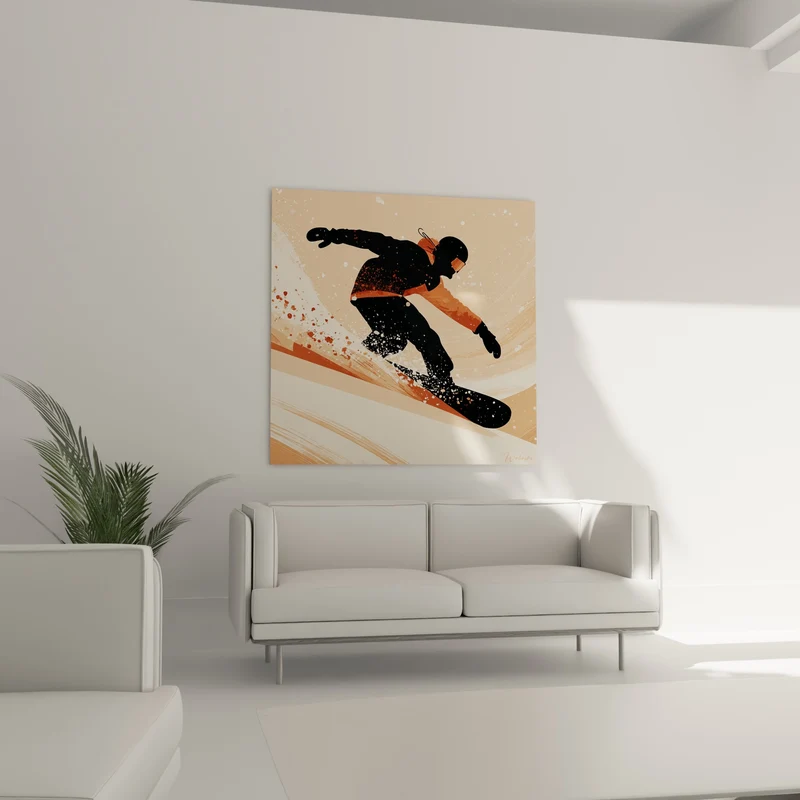 Tableau Snowboardeur silhouette noire terracotta - Vitesse en piste - Edition Snowboard