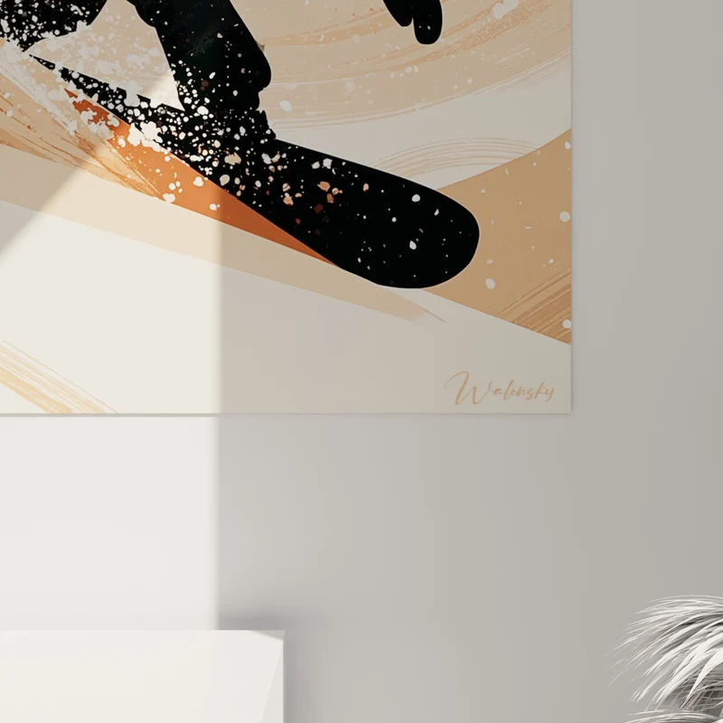 Tableau Snowboardeur silhouette noire terracotta - Vitesse en piste - Edition Snowboard
