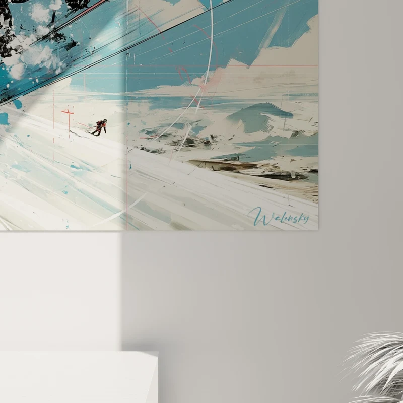 Tableau Snowboardeur bleu et noir en projection de neige - Envol poudreux - Edition Snowboard