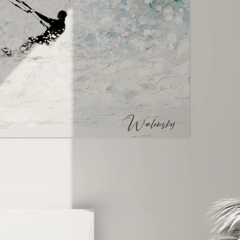Tableau Kitesurfeur silhouette noire éclaboussures blanches - Éclaboussure océane - Edition Kite surf