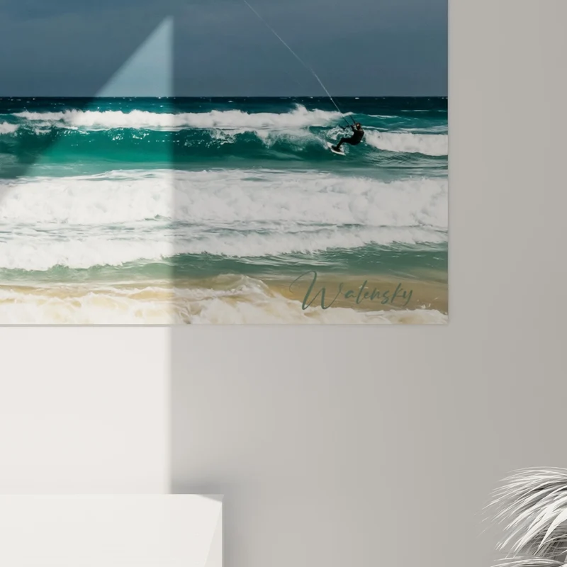 Tableau Quatre voiles bleues et turquoise sur vagues - Ballet marin - Edition Kite surf