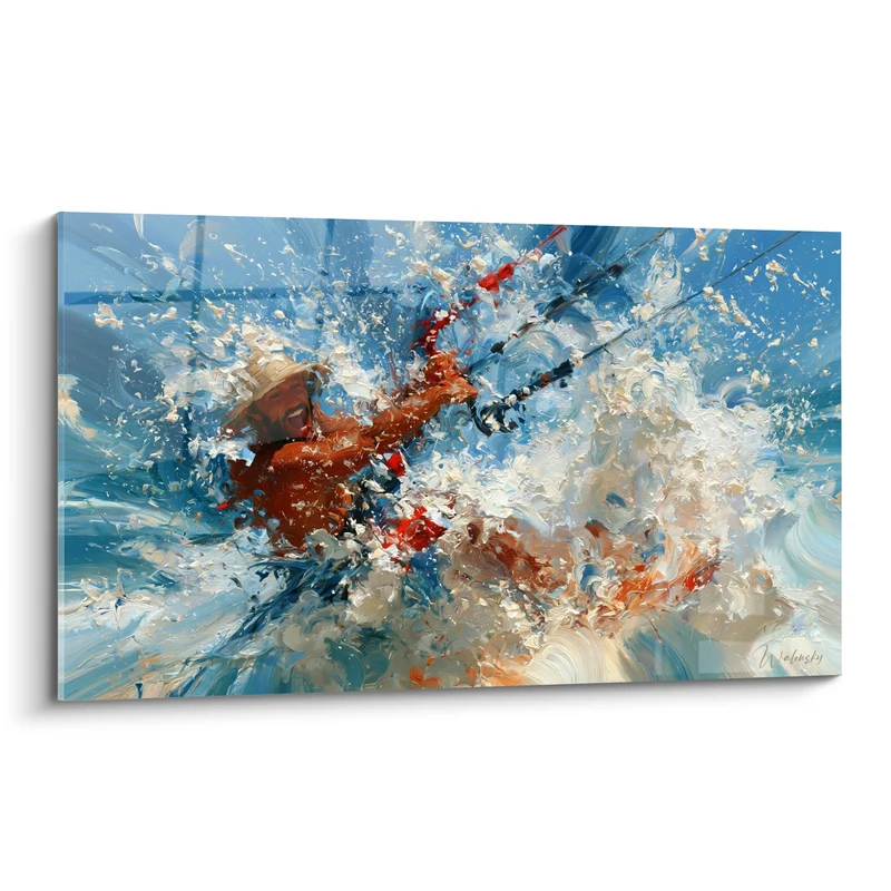 Tableau Kitesurfeur éclaboussé de bleu et blanc - Éclaboussure d'adrénaline - Edition Kite surf