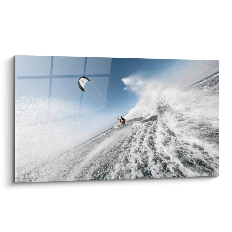 Tableau Kitesurfeur fendant une vague blanche et bleue - Fureur des flots - Edition Kite surf