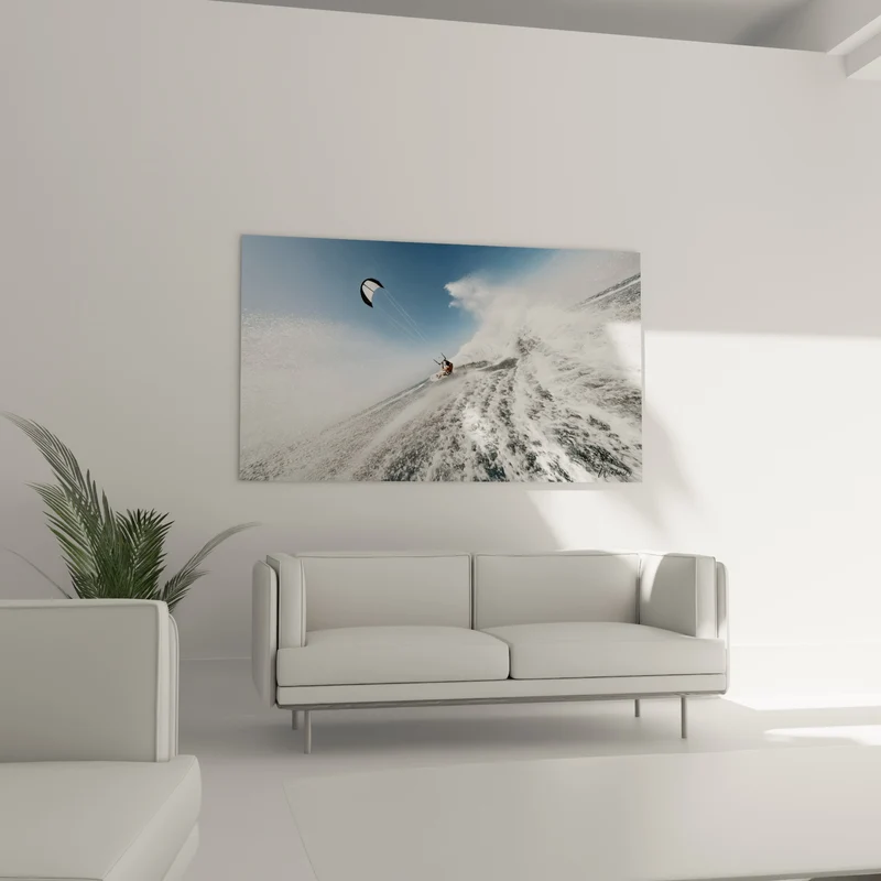 Tableau Kitesurfeur fendant une vague blanche et bleue - Fureur des flots - Edition Kite surf