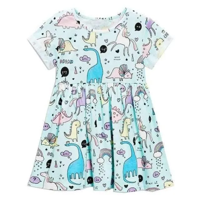 Tier Dinosaurier Einhorn Party Baby Mädchen Kleid Kinder Kleidung Vestidos Kinder Sommer Kleider für Mädchen Kleidung