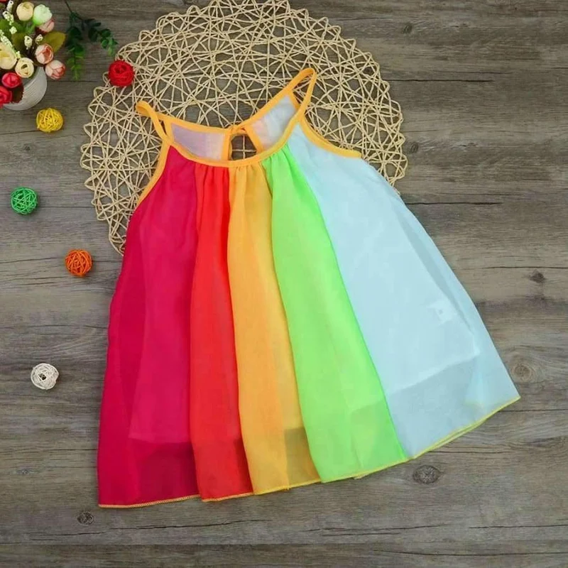 Kleinkind Kinder Baby Mädchen Prinzessin Kleidung Ärmellosen Chiffon Tutu Regenbogen Kleider baby kleid sommer #15