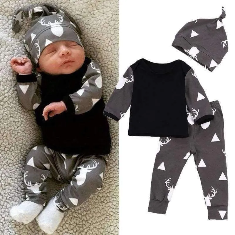 Neugeborenes Baby Mädchen Kleidung Set Langarm T-Shirt + Hose + Hut 3 Stücke viel Babykleidung Sets Kinder Kinder Bebes Kostüm