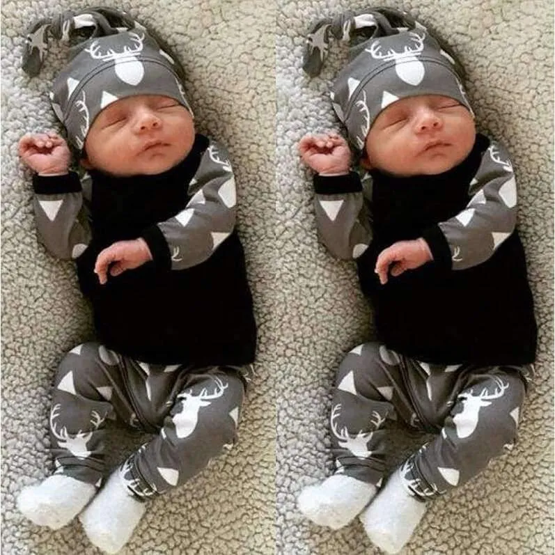 Neugeborenes Baby Mädchen Kleidung Set Langarm T-Shirt + Hose + Hut 3 Stücke viel Babykleidung Sets Kinder Kinder Bebes Kostüm