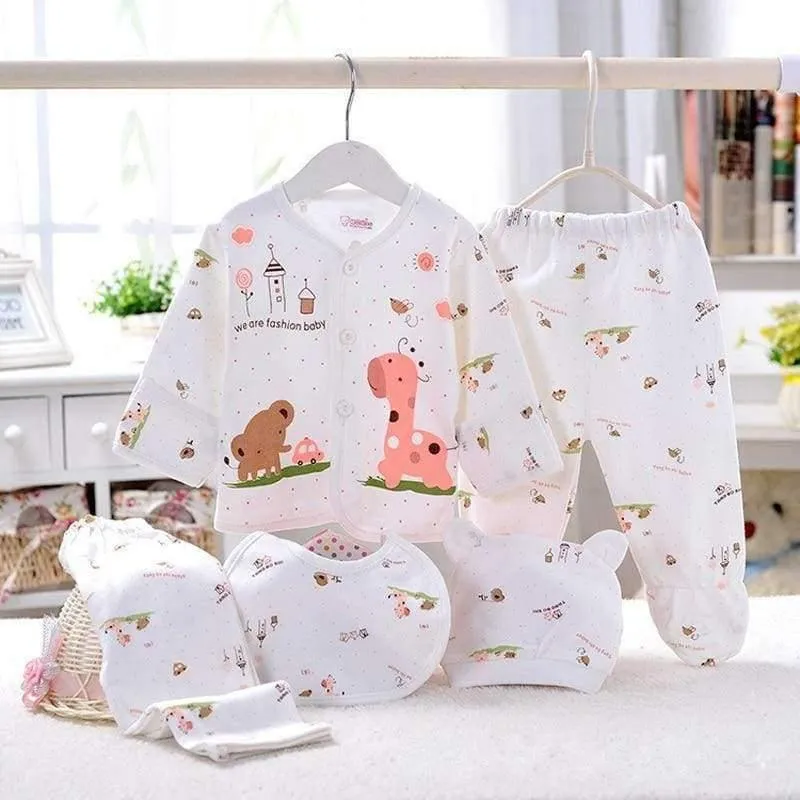 5 STÜCKE baby-kleidung 0-3 Mt Frühling sommer druck cartoon neugeborenen kleidung geschenkset baumwolle neue geboren baby-kleidung baby-outfit