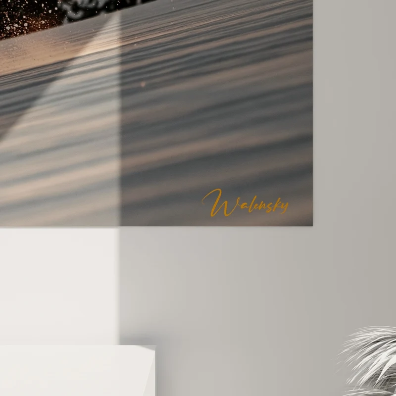 Tableau Snowboardeur silhouette orange et blanc - Descente au crépuscule - Edition Snowboard
