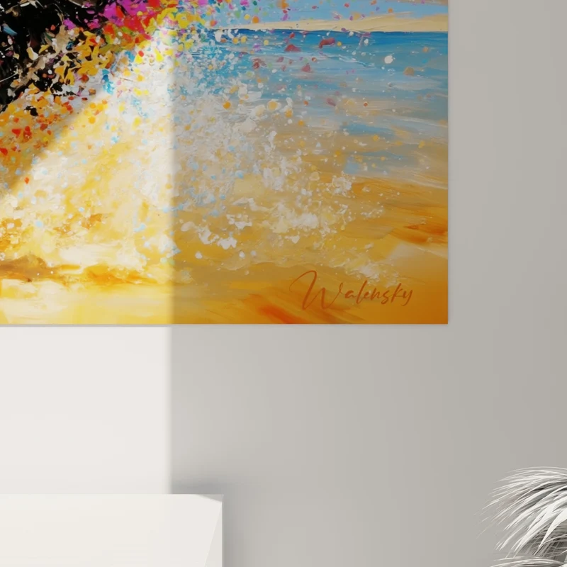 Tableau Kitesurfeur bleu et orange en gerbe multicolore - Éclaboussure en plein virage - Edition Kite surf