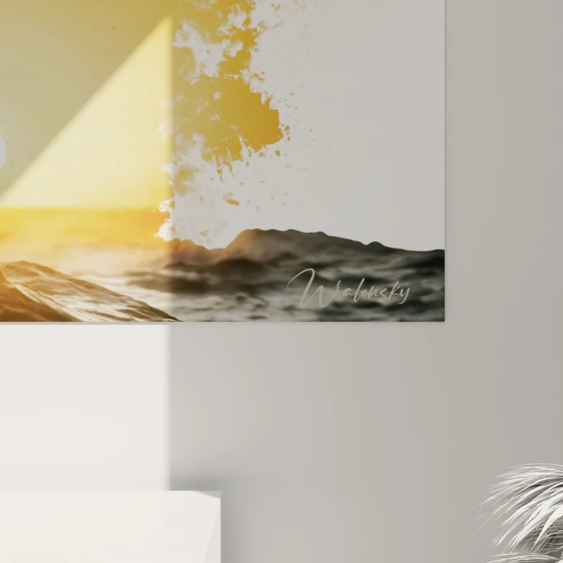 Tableau Kitesurfeur silhouette noire nuage orange et blanc - Soleil rond bas horizon - Edition Kite surf